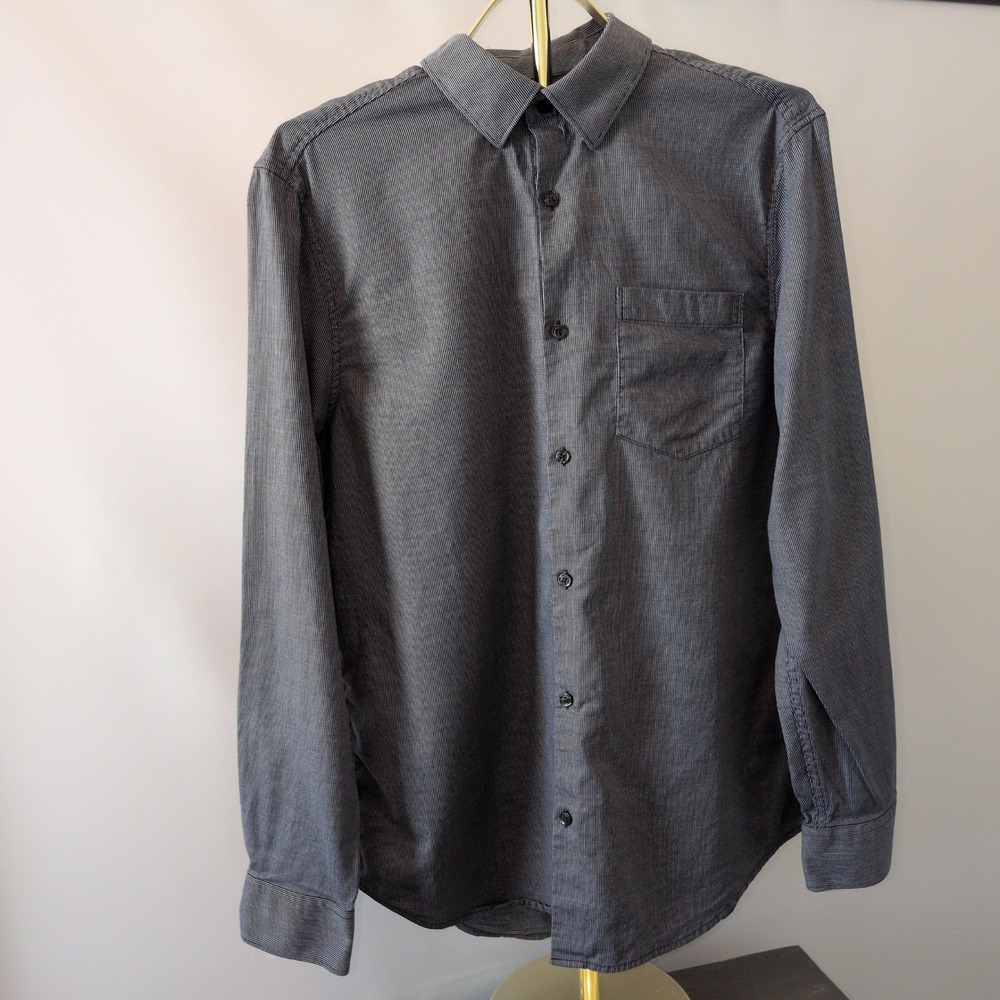 Perry Ellis Button Down Shirt Mens L Blue Micro Pattern Long Sleeve Casual Work